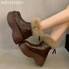Женские меховые ботильоны на платформе, кожаные туфли на плоской подошве, женская мода 2025 года, зимние теплые, элегантные, готические, новые, зимние сапоги Mujer Botas