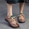 Johnature Genuine Leather Soft Sole Women's Shoes Vintage Round Toe Lace-up Versatile Comfortable Flat Shoes