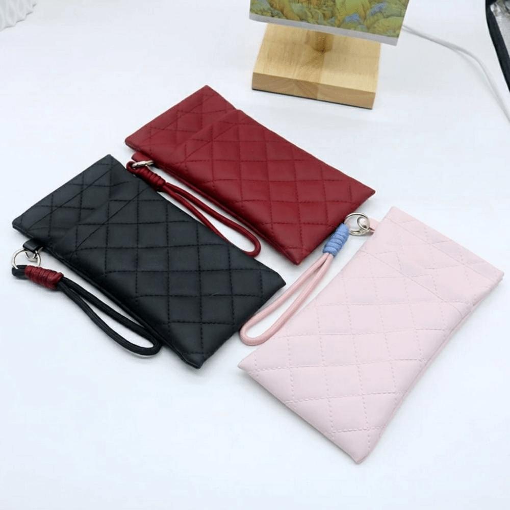 Grid Pattern Sunglasses Storage Bag PU Leather Sunglasses Case Glasses Bag for Travel Daily Carry
