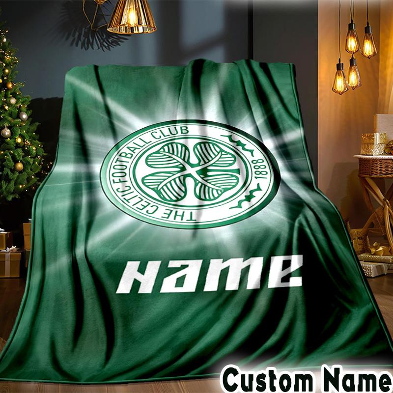 Custom Name Celtic Football Crest Throws Blanket Flannel Blankets for Couch Bed Gifts for Men Women Picnic blanket Christmas fan gifts