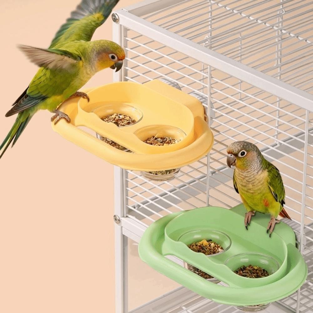 Splash-Proof Bird Water Food Bowl Stain-Resistant Bird Double-Compartment Bowl Cockatiels