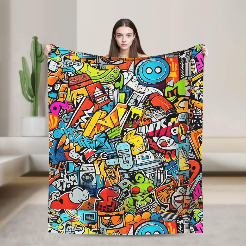 Cartoon Cute Doodle Blankets Quality Warm Soft Throw Blanket Spring Kids Adult Outdoor Novelty Bedspread