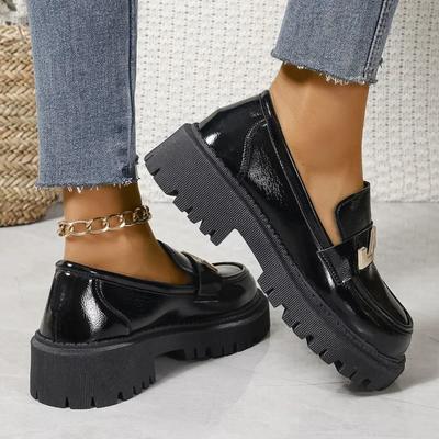 Модная обувь для женщин Весна Новые лоферы женские Толстая подошва Slip on Flats Кожаная платформа Повседневная пряжка Туфли женские Zapatos De Mujer