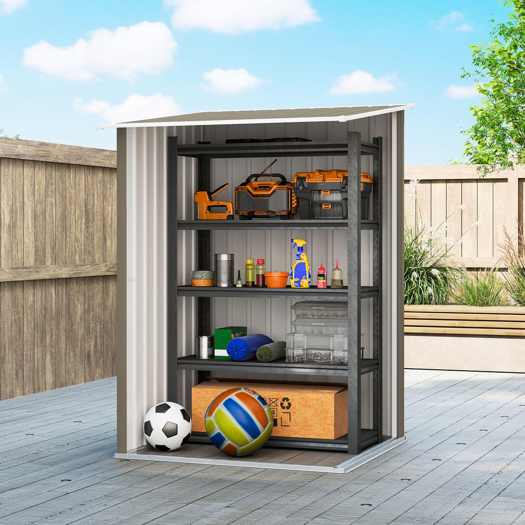 Garden Tool Shed in Galvanized Steel with Door, 100x104x160 cm, Brown and White