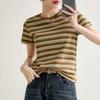Футболка Niche с круглым вырезом и короткими рукавами, текстурированная, женская, весна-лето 2024 г., новый стиль, узкий полосатый топ с правым плечом