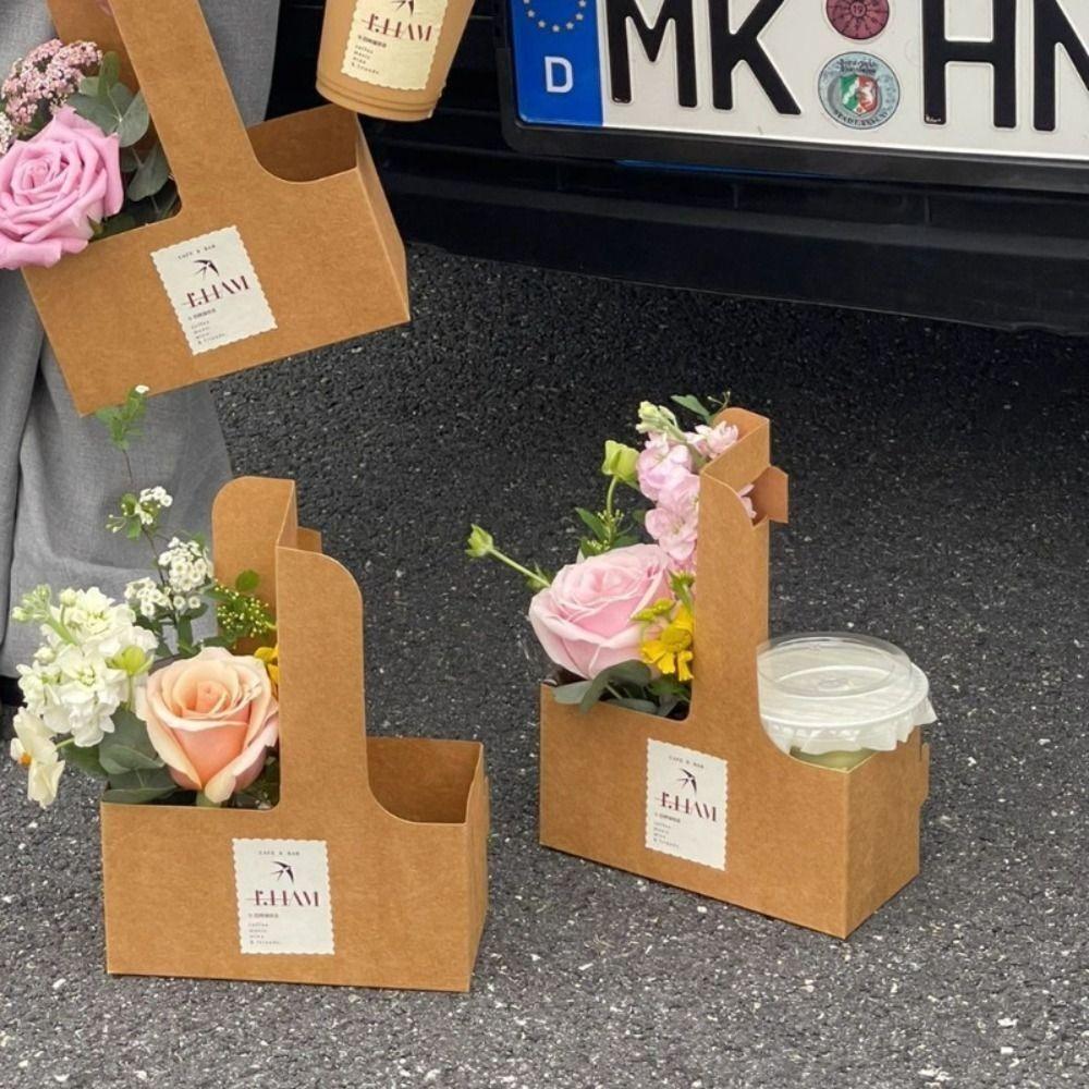 10 шт. Теплая кофейная чашка сумка Изысканная упаковка для цветов Портативный крафт-бумажный пакет для цветов