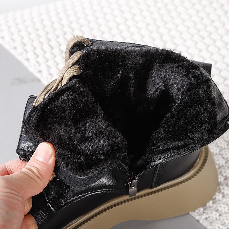 Модные женские зимние сапоги из кожи Martern Boot Soft Fur Boots Boots Shorty Platform Boots Round Toe Lady Boots warm Plush Shoes