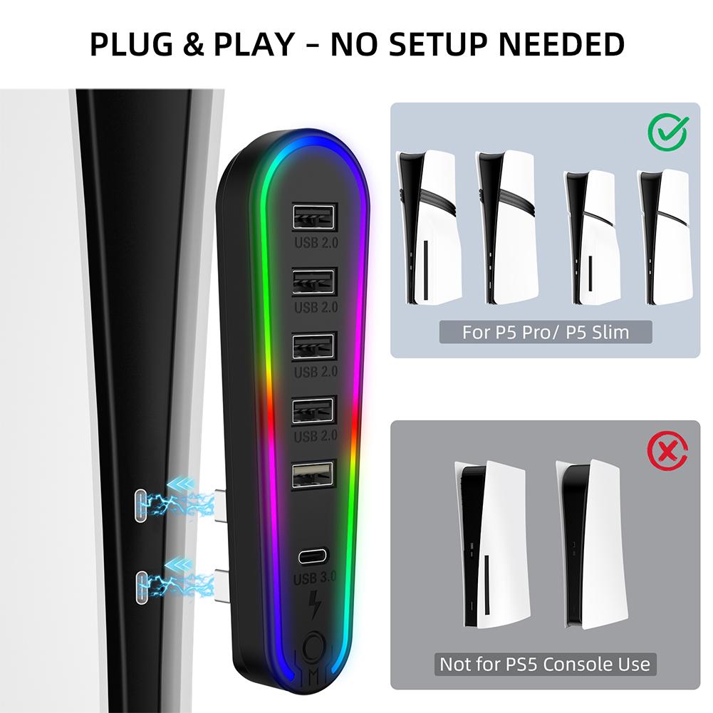 6-портовый USB-хаб, зарядное устройство, адаптер, конвертер, удлинитель для передачи данных для PlayStation 5 Pro/Slim, игровые аксессуары