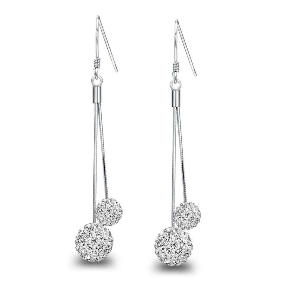 Shamballa Cherry Tassel Earrings Long Dangle Drop Earrings for Women Full Rhinestone Copper Silver