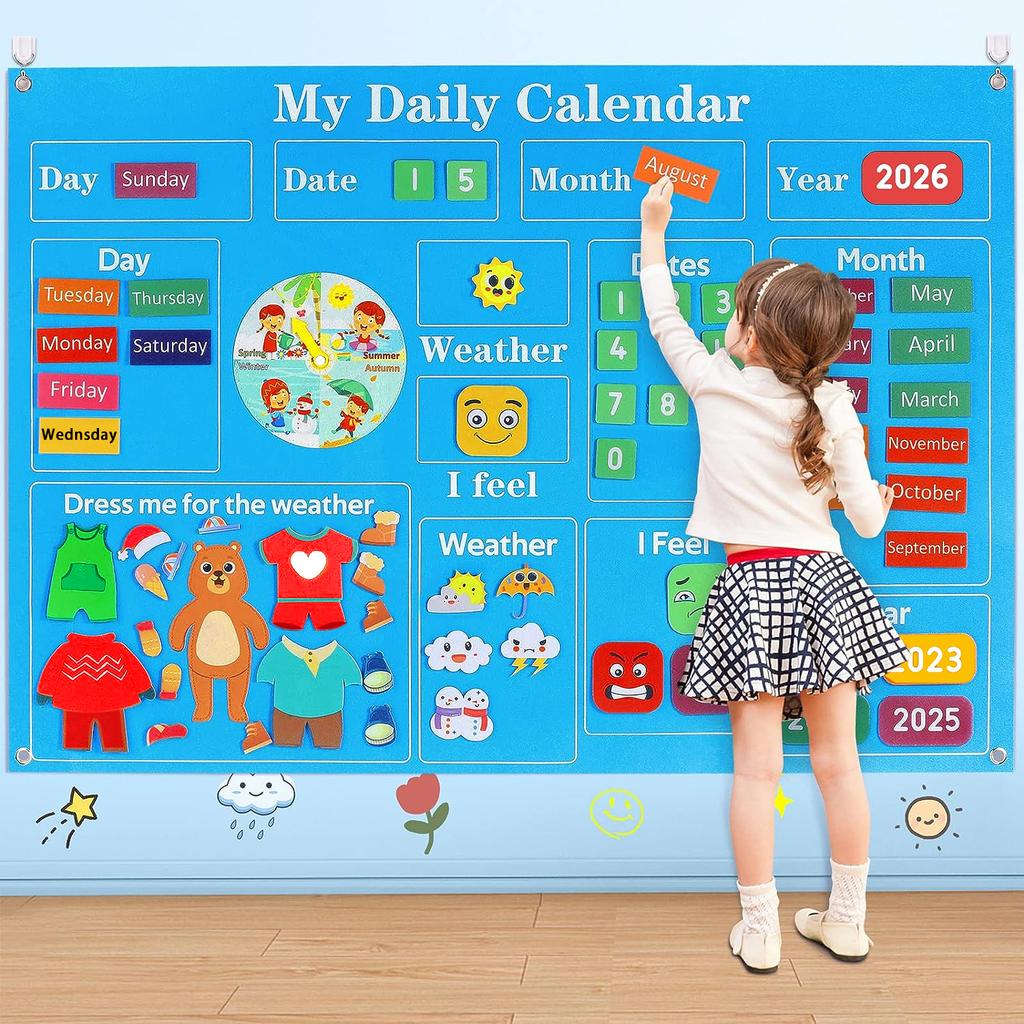 Детский календарь busy board, обучающая фетровая доска для ежедневного обучения, настенный календарь для изучения времени, сезонов, погоды