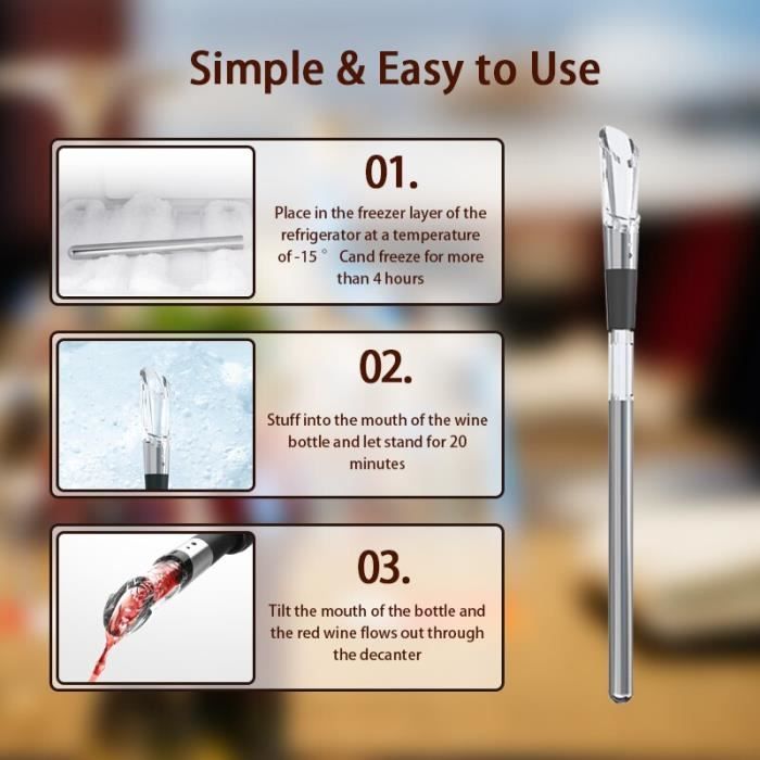Accessoires vin - Argent Refroidisseur de vin - Acier inoxydable - 3 en 1 - Bâton de refroidissement