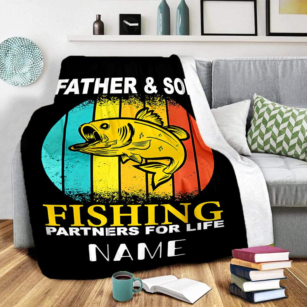 Father Son Fishing Partners For Life Home Customize Your Name Blankets Comfortable Soft Lightweight Allseason Multipurpose Blanket For Picnics Sofas