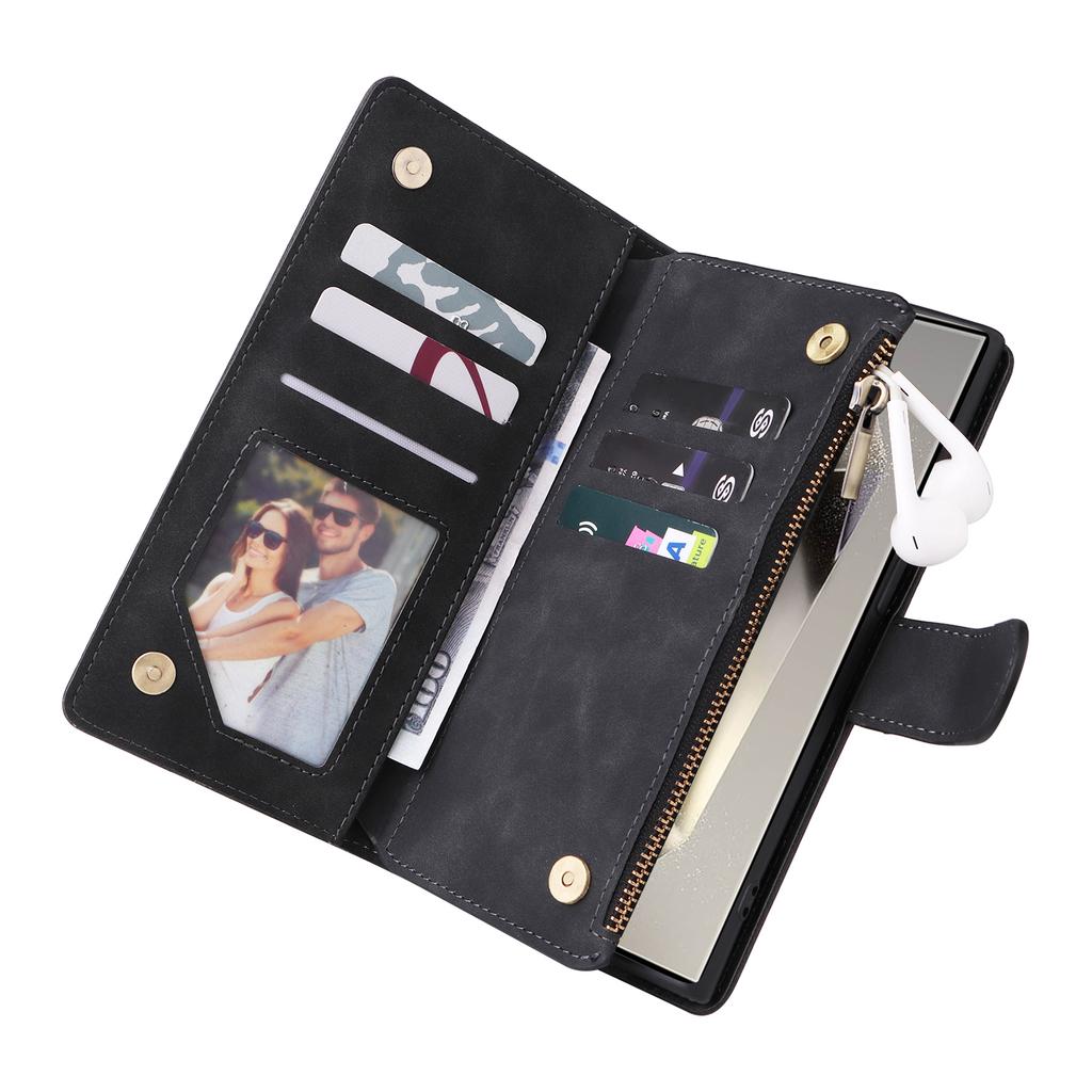 For Samsung Galaxy S25 Ultra Case Zipper Wallet Multiple Card Slots Leather Phone Cover