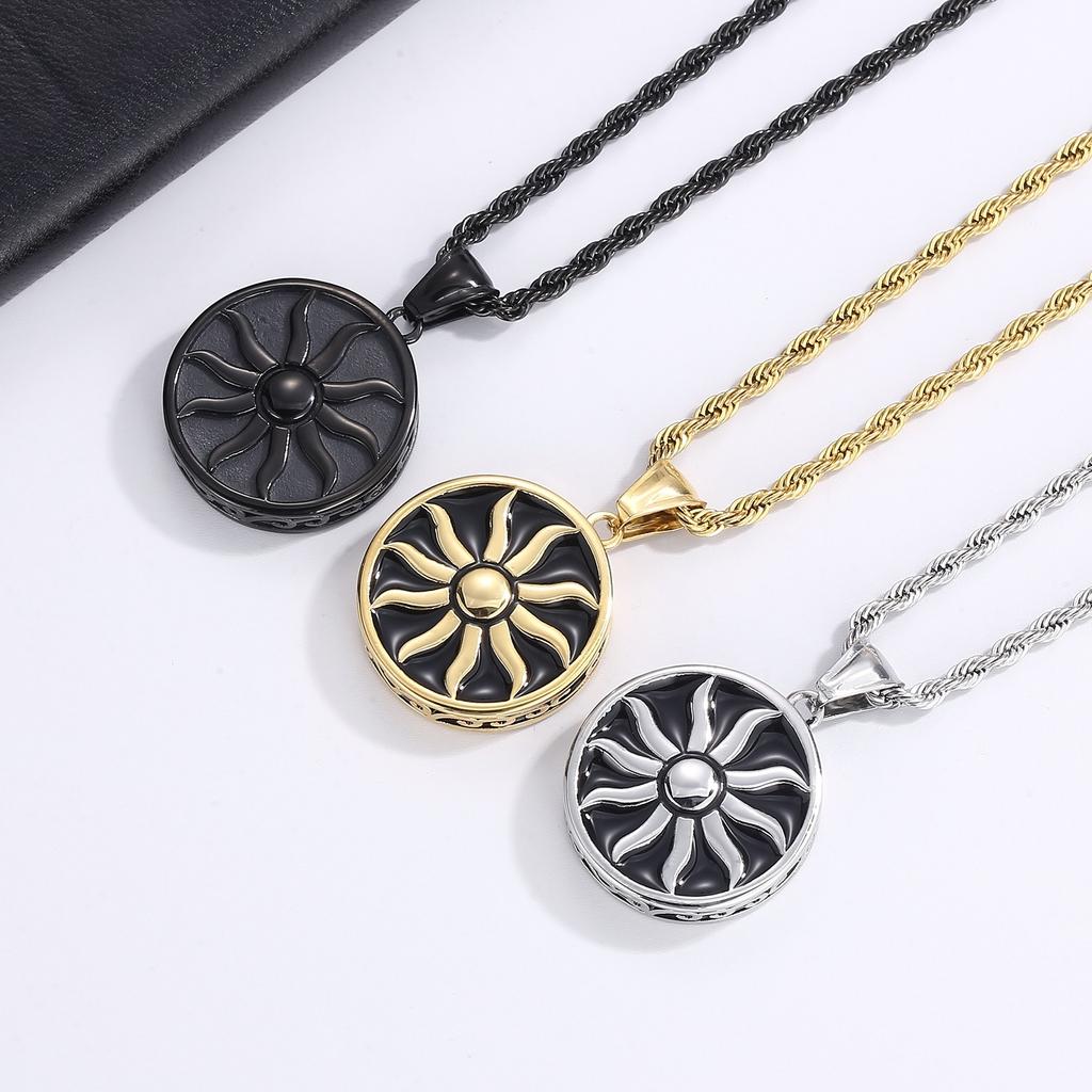 Vintage Sun God Pendant Twist Chain Necklace Men's Punk 316L Stainless Steel Apollo Amulet Pendant Fashion Myth Jewellery