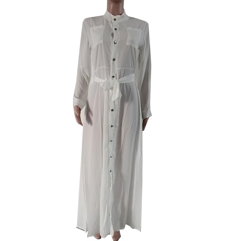 Sleeve Long Women Button Dowm Maxi Dress Evening Party Casual Dress Shirt