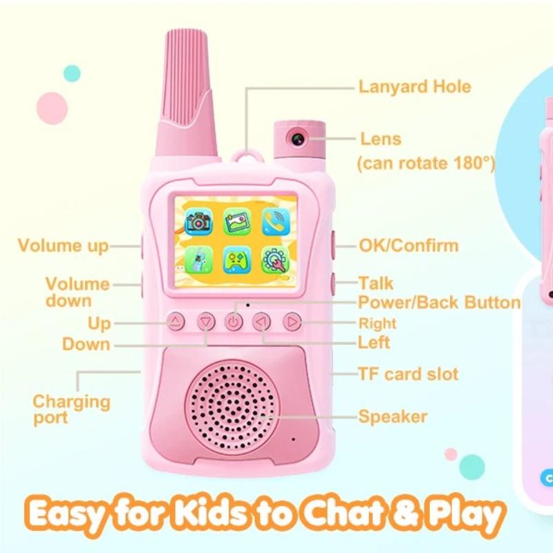 2026 Multifunctional Kids Video Walkie Talkies 2 Pack 180° Camera Games Rechargeable Child Video Intercom Girls Boys Kids Outdoor Toys Birthday Gifts