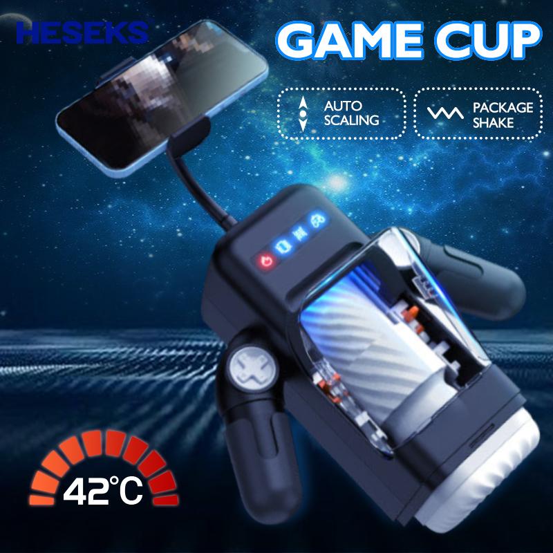 Новый автоматический мужской мастурбатор с подогревом, 10 режимов толкания и вибрации, тренажер для пениса с держателем для телефона, секс-игрушки и игры для взрослых