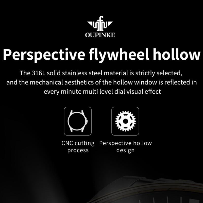 OUPINKE Новые мужские часы для бизнеса и отдыха, многофункциональные светящиеся полые часы для бизнеса, элитные часы