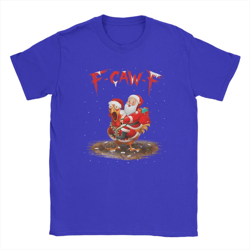 Men's T-Shirt Funny F-Caw-F Santa Riding Chicken Christmas Fcawf Funny Cotton Tee Shirt Short Sleeve T Shirts Clothes Summer