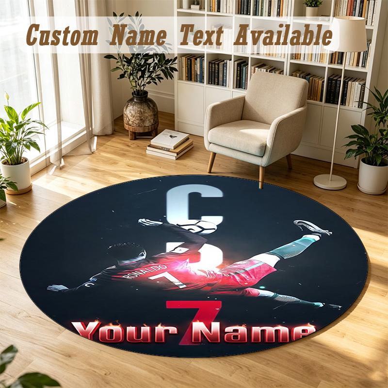 Round Rug Custom NameCristiano Ronaldo Pattern Non Slip Carpet Home Floor Decor