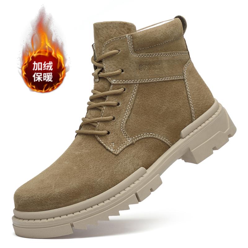 Брендовые классические туфли цвета песочного хаки на толстой подошве с высоким верхом, новые модные мужские зимние ботинки, зимние ботильоны для мужчин, теплые мужские ботинки на шнуровке