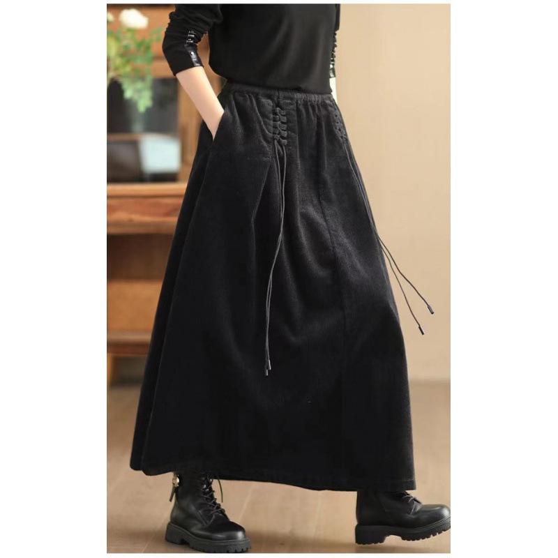 Осень и зима Япония и Южная Корея новый темперамент ретро вельветовая юбка эластичный пояс темперамент маятниковая юбка бархатная длинная юбка