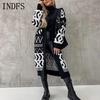 INDFS Женские модные повседневные осенне-зимние свитера с геометрическим принтом, длинным рукавом и V-образным вырезом