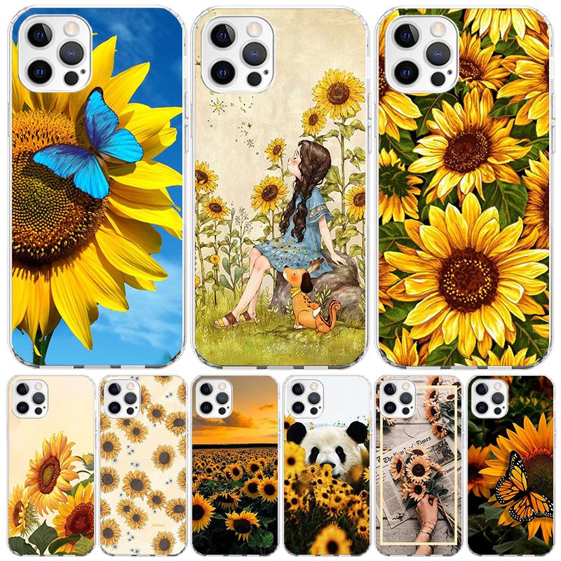 Beauty Yellow Sunflower Print Case Phone Cover for Apple iphone 16 15 14 13 12 Mini 11 Pro Max 16E X XS XR 7 Plus 8 + SE 2020 Tr