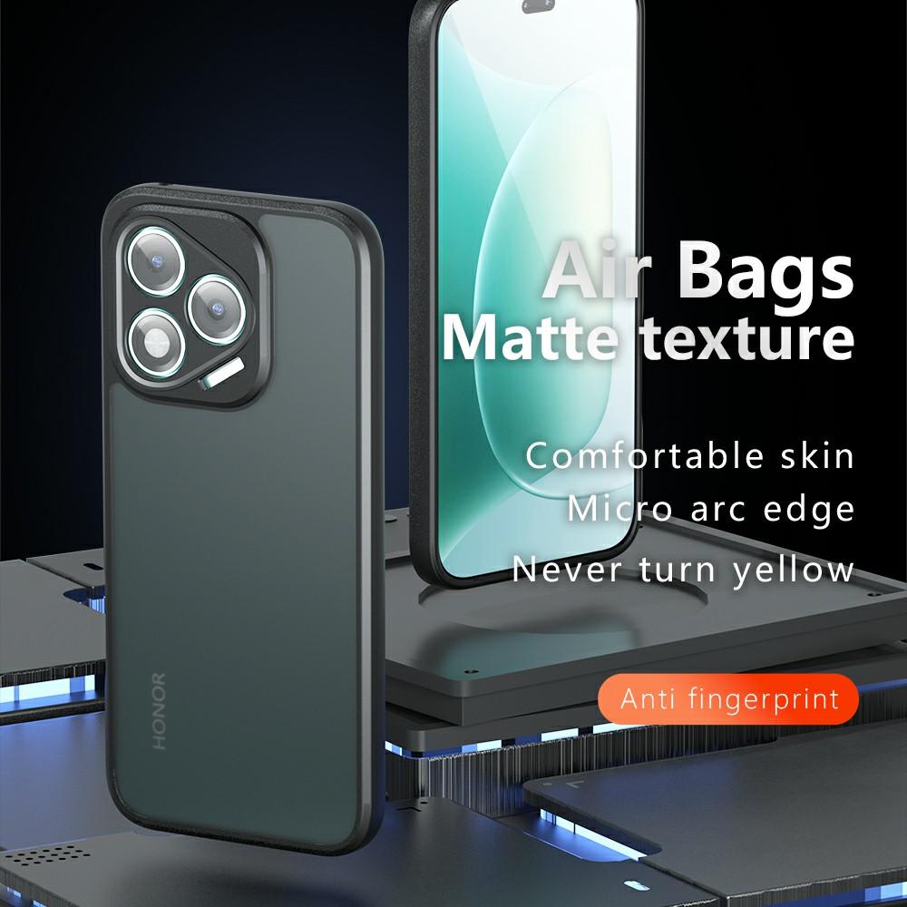 Для Honor 400 Lite 5G Чехол Матовый чехол для телефона из ТПУ+ПК с эффектом кожи, Прозрачный черный