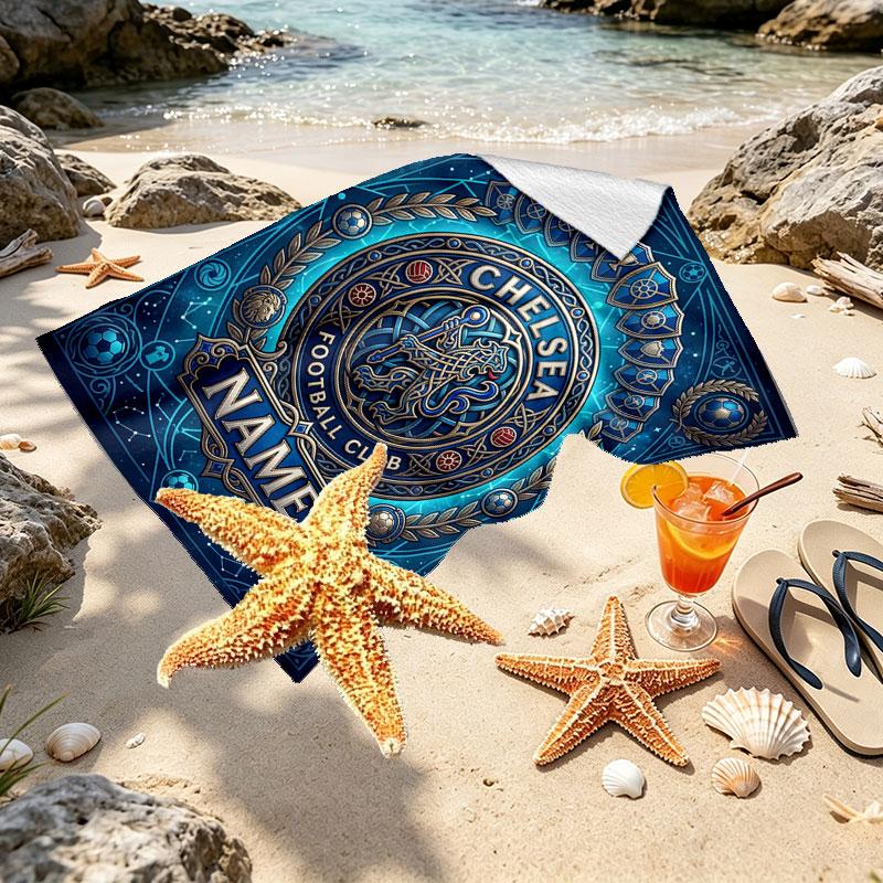 Custom Name Personalized Chelsea Football Club Print Beach Towel, for Trip Camping Beach Party Home Decor, Birthday Gift for Family & Friends