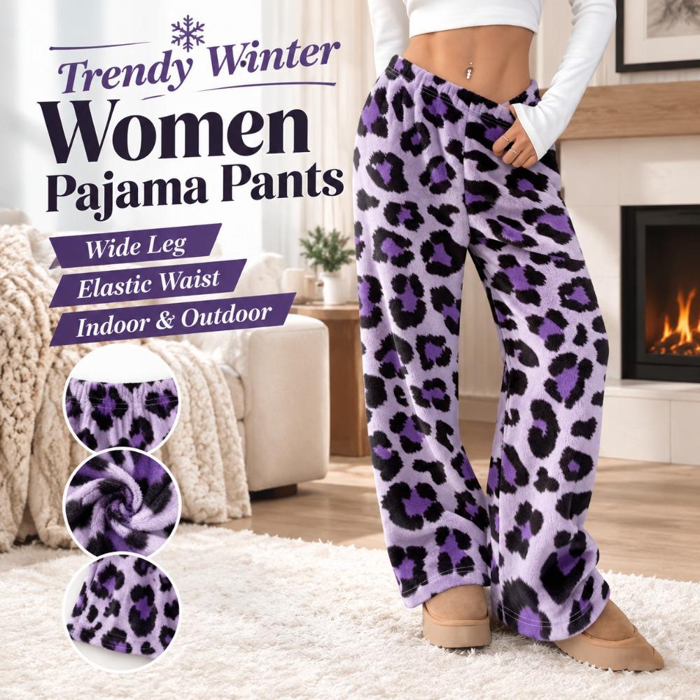 Wide Leg Women Pajama Pants Fuzzy Casual Plush Trousers Trendy Winter Home Pants Everyday Outfits