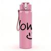 1PC Wow Simple Smiley Text 750ml Color Plastic Sports Water Bottle Leakproof Flip Straw Lid Suitable for Sports Office Home Use