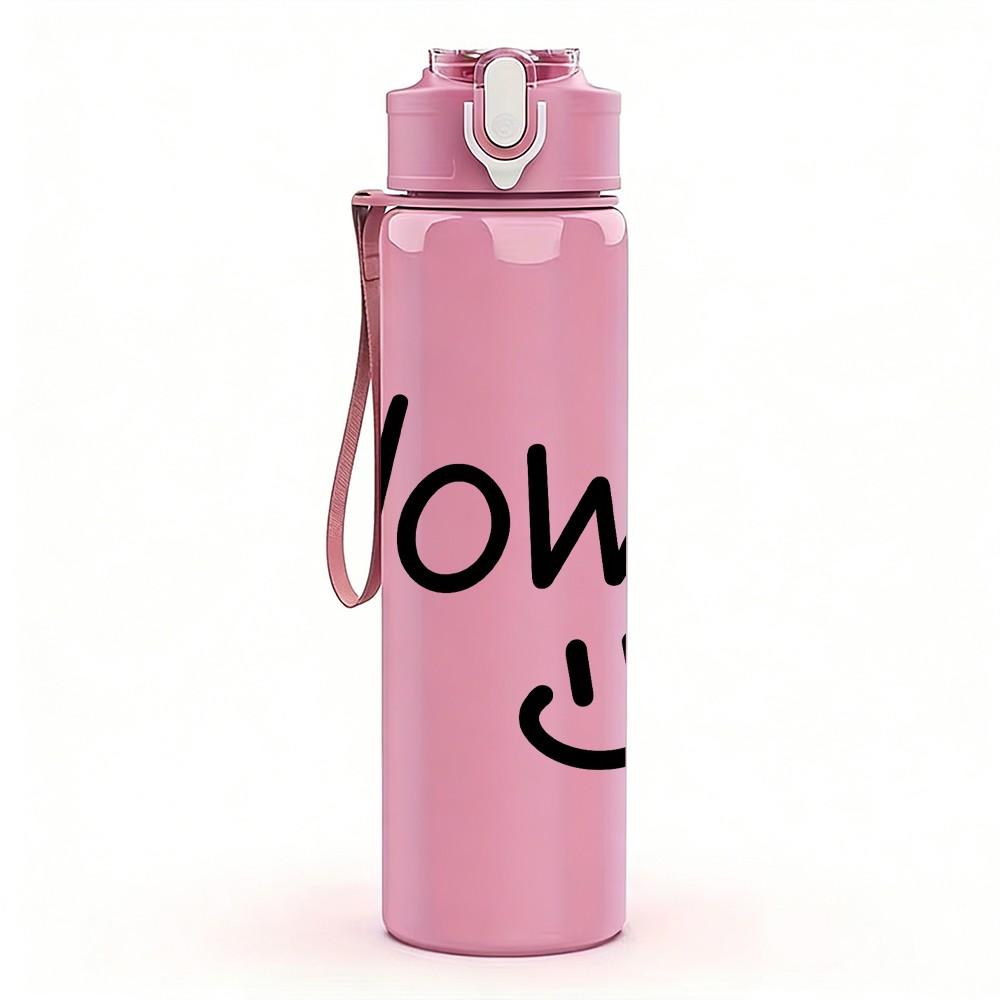 1PC Wow Simple Smiley Text 750ml Color Plastic Sports Water Bottle Leakproof Flip Straw Lid Suitable for Sports Office Home Use