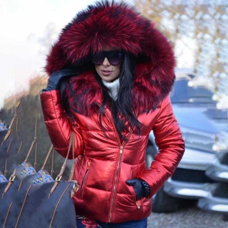 Womens Short Hooded Puffer Coat With Faux Fur Trim - Winter Warm Casual Outerwear