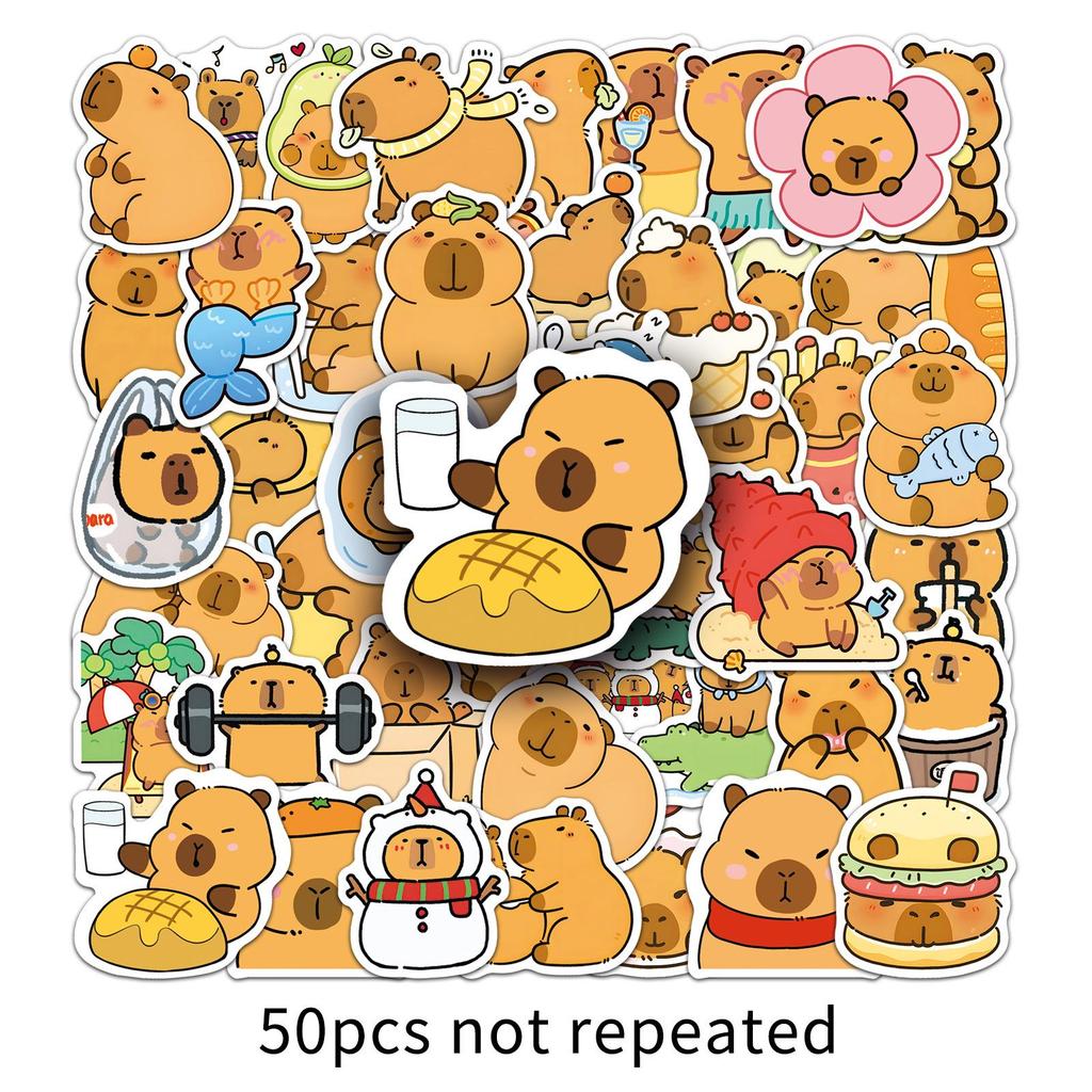 50 Capybara Cartoon Stickers: Cute Animal Doodles for Decorating Water Cups
