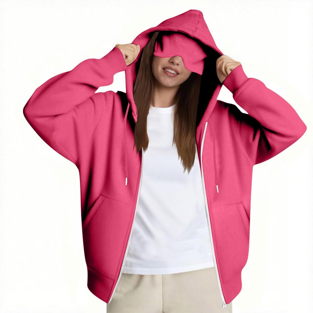 Women's Fashion Casual Long Sleeve Solid Color Hooded Sweatshirt Tops