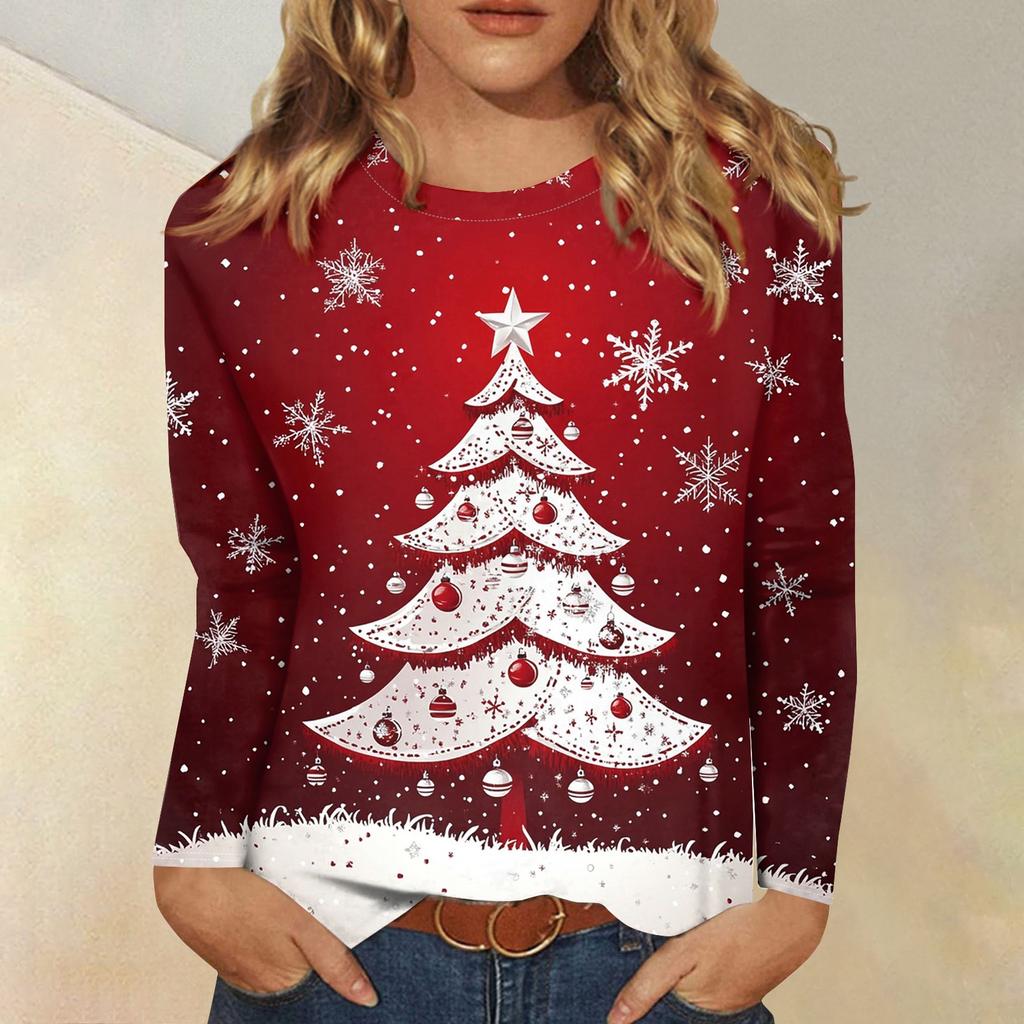 Women's Fashion Casual Round Neck Long Sleeve Printed T-Shirt Top