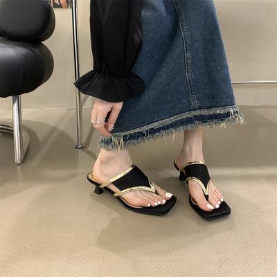 Женские шлепанцы, туфли-лодочки на каблуке, сандалии-стринги с квадратным открытым носком для женщин, шлепанцы на низком каблуке с Т-образными ремешками, летние удобные нарядные туфли-лодочки для женщин
