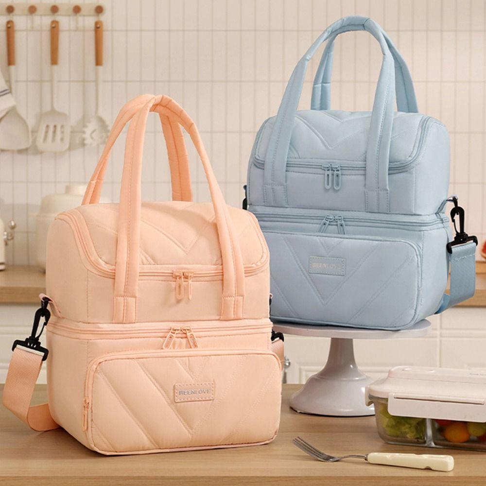 New Reusable Lunch Bag Double Layered Large Capacity Lunch Box Bag Insulated Lunch Pack Office Workers