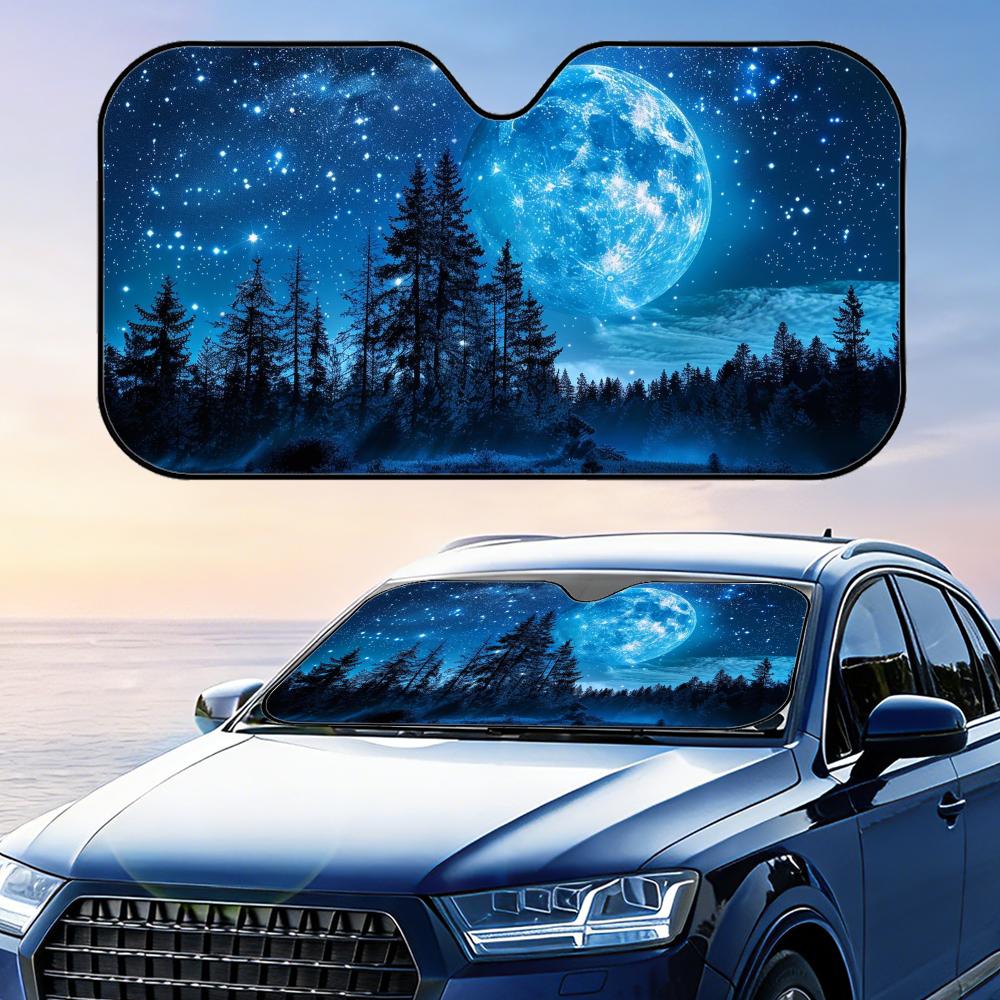 Starry Sky Moon Forest Sun Visor Foldable Universal Car Windshield Sun Shade UV Protection Heat Insulation Foldable Cover