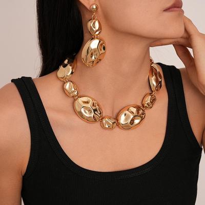 Набор металлических овальных серег и ожерелья высокого класса в европейском и американском стиле - Простая цепочка для ключицы для женщин