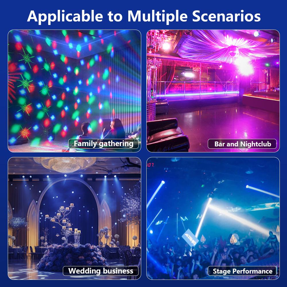 DJ Party Disco Ball Night Light Sound Activated 4 in 1 LED Stage Lights Strobe Pattern Light for Home Room Dance Parties