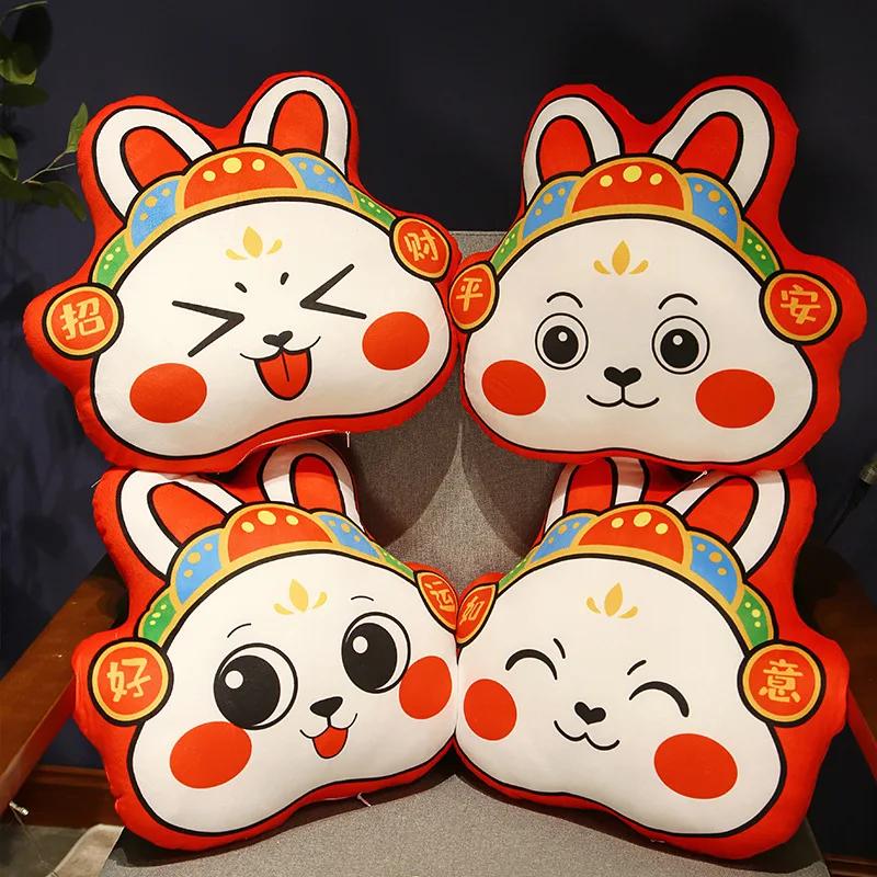Chinese New Year Rabbit Cushion Chinese Rabbit Year Zodiac Pillow With Fillings Red Fortune Pillows Sofa Home Decor