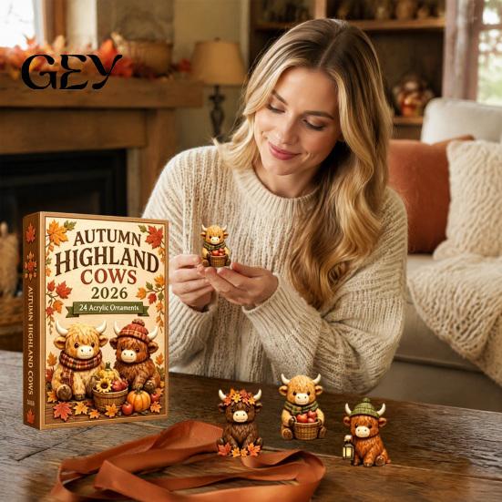 24 Day Surprising Box Christmas Highland Cow Advent Calendar, Cute 3D Collectible Mini Festive Countdown Party Favors Figures, Farmhouse Holiday