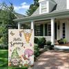 Весенний садовый флаг, двухсторонний льняной цветочный флаг, наружный декор, привет весна