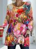 Women's Plus Size with Pocket Design Printed Loose Long Sleeve T-Shirt Women