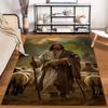 Shepherd with Sheep Illustration Rug Non-slip Rug Suitable for Living Room and Bedroom Sofas.