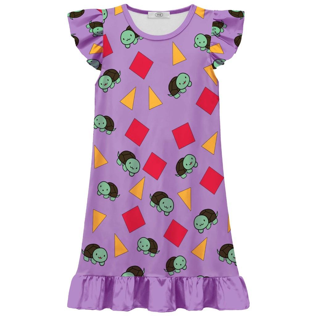 Kids Girls Anime Cartoon K-POP Animals Turtles Printed Zoey Ruffle Sleeveless Casual Dress