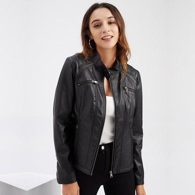 Женская осенне-зимняя тонкая кожаная куртка из искусственной кожи с воротником-стойкой и длинными рукавами S-3XL