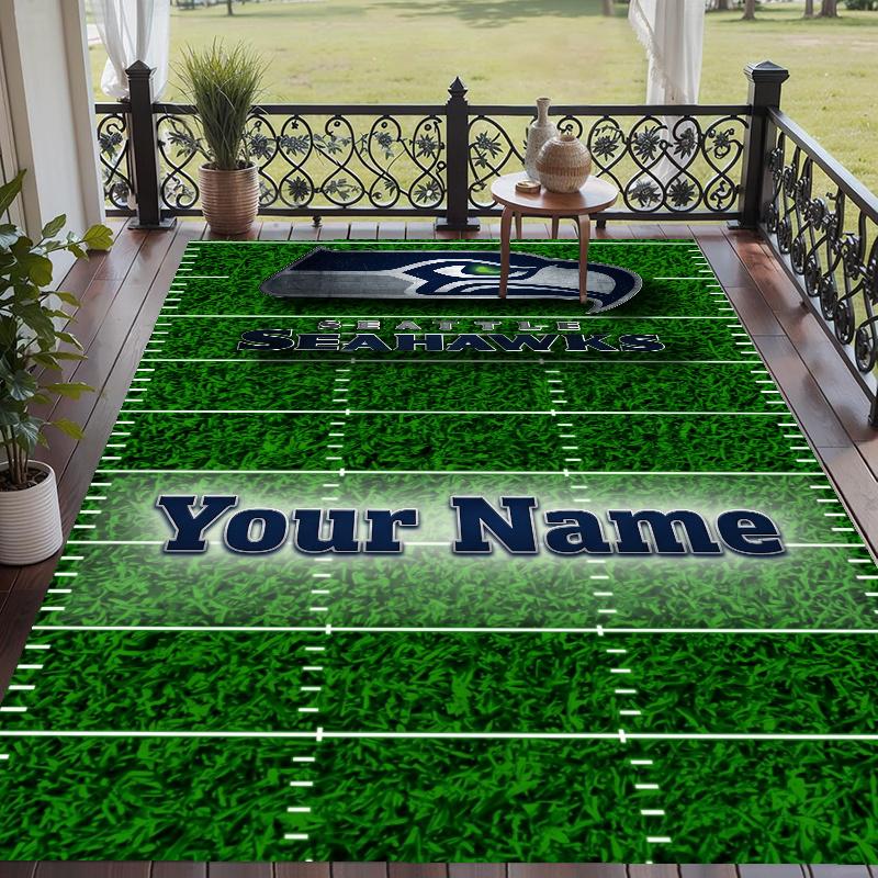 Custom Name Seattle Seahawks Crystal Velvet Floor Rug Personalized Text Soft Carpet Home Decor